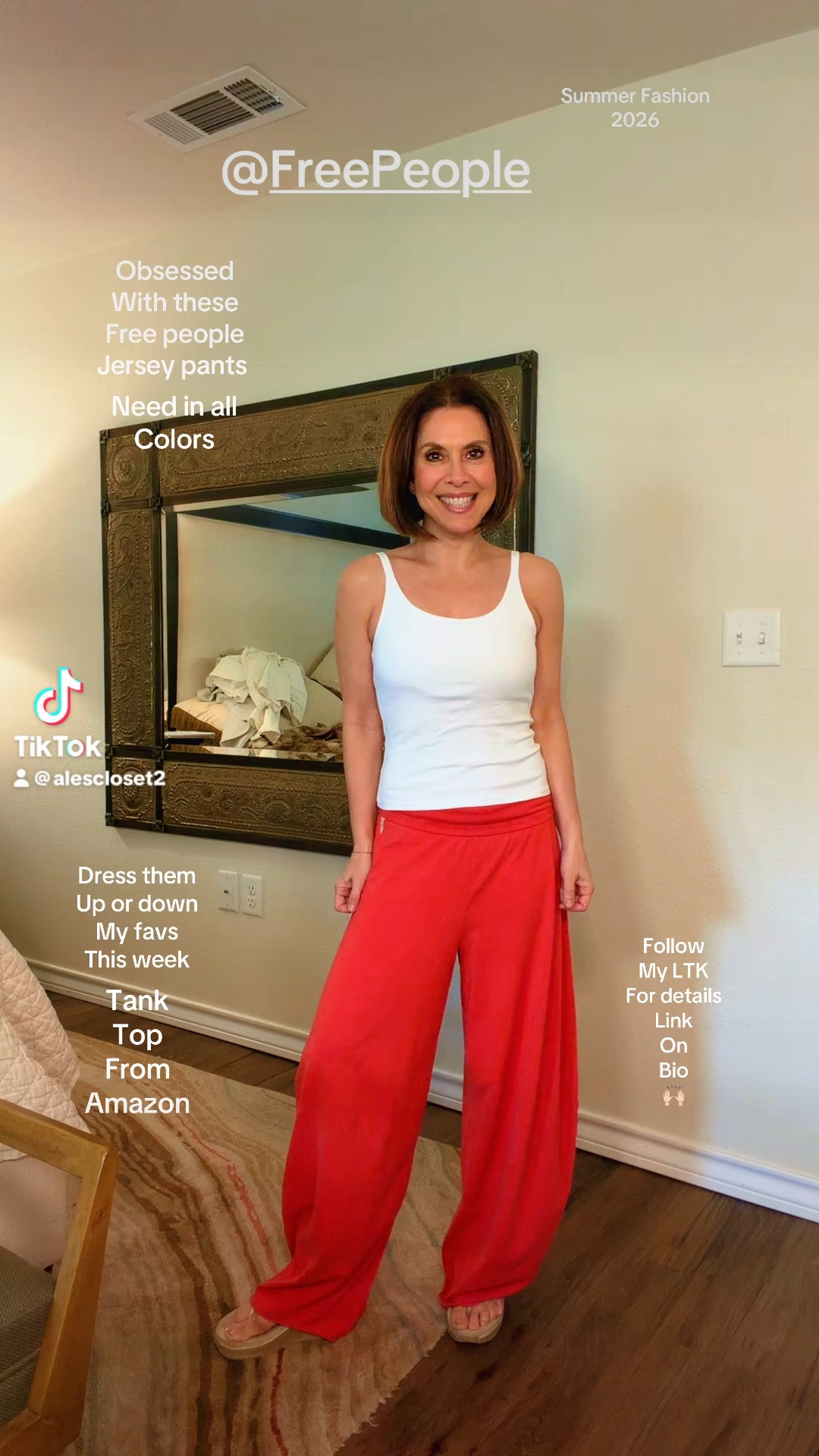 The pants I keep reaching for all summer 🤍
Wearing the Free People jersey pants in size XS. They’re low rise with the perfect loose, relaxed fit — insanely comfortable and so easy to style. I already want another color 🙈

Paired with this Amazon tank top with built-in bra insert in size small. I could have done the XS, but I personally prefer a more relaxed fit over super tight clothing.

Stay tuned because in my next video I’m styling these same pants with a dressier top for an elevated casual look ✨ Links below!

#LTKStyle
#LTKFashion
#SummerStyle
#FreePeopleStyle
#CasualChic
#WideLegPants
#EverydayStyle
#AmazonFashionFinds
#EffortlessStyle
#NeutralStyle
#FashionOver50
#StyleInspo
#RelaxedFitStyle
#OOTDInspo
#SummerOutfits

#LTKootd #LTKOver40 #LTKActive