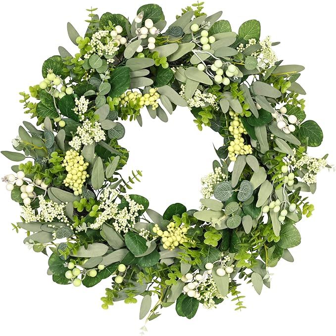 Green Eucalyptus Leaf Wreath, Vlorart 24 Inch Artificial Spring Summer Wreaths for Front Door Dec... | Amazon (US)
