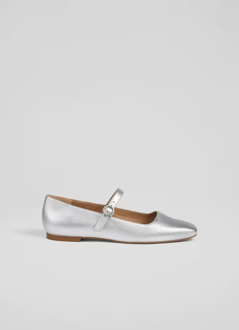 Willow Silver Leather Mary Jane Flats | L.K. Bennett (UK)