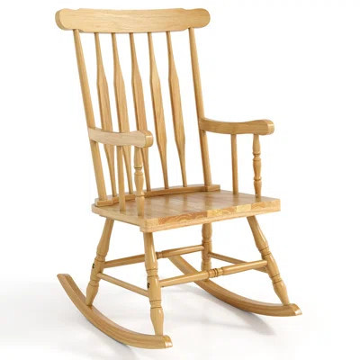 Solid Wood Rocking Chair Porch Rocker Indoor Outdoor Seat Glossy Finish Natural | Wayfair North America