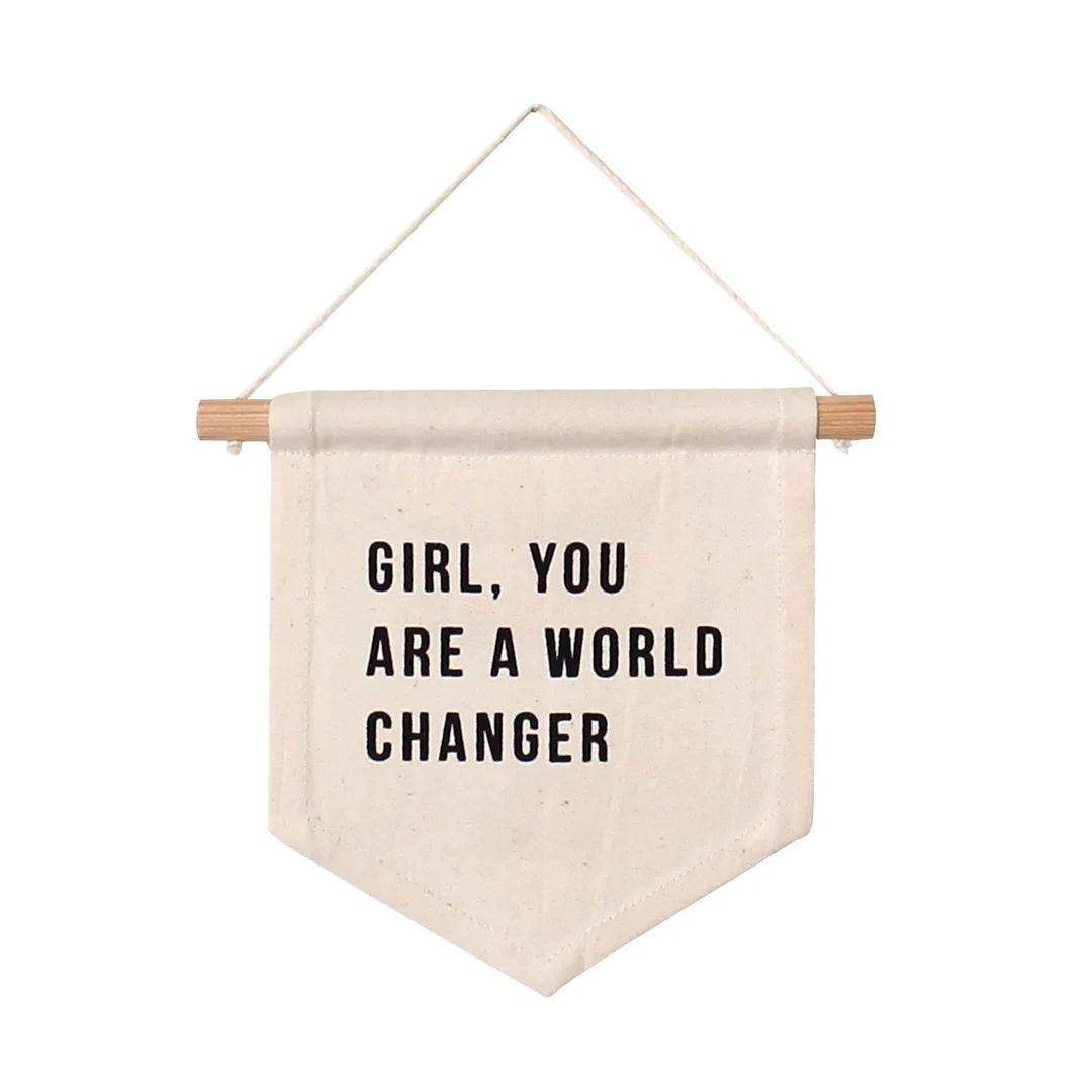 Girl You Are A World Changer Mini Wall Hanging Canvas Flag Wooden Dowel Small Wall Banner Wall Qu... | Etsy (US)