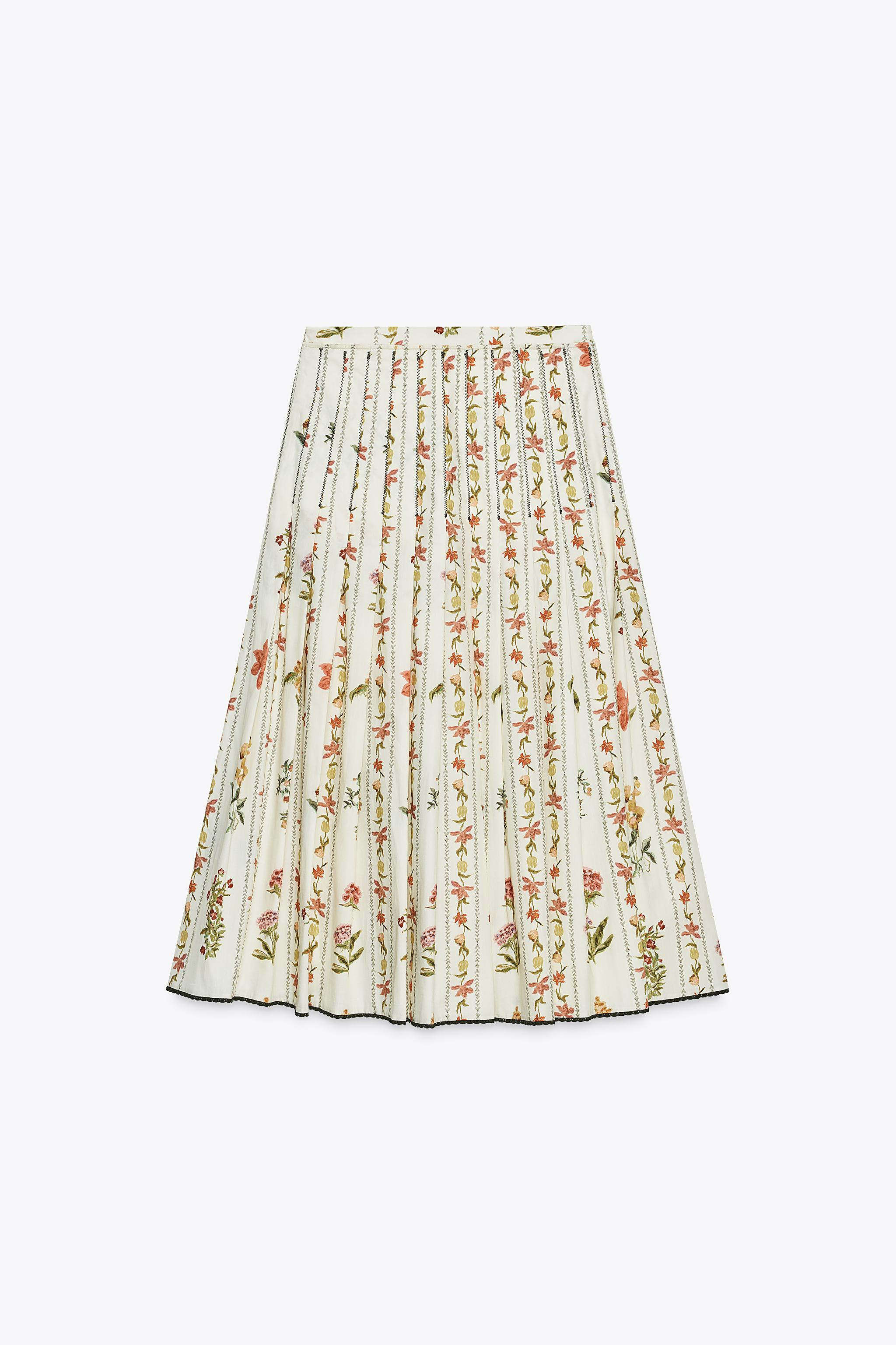 ZW COLLECTION FLORAL PLEATED SKIRT | Zara US