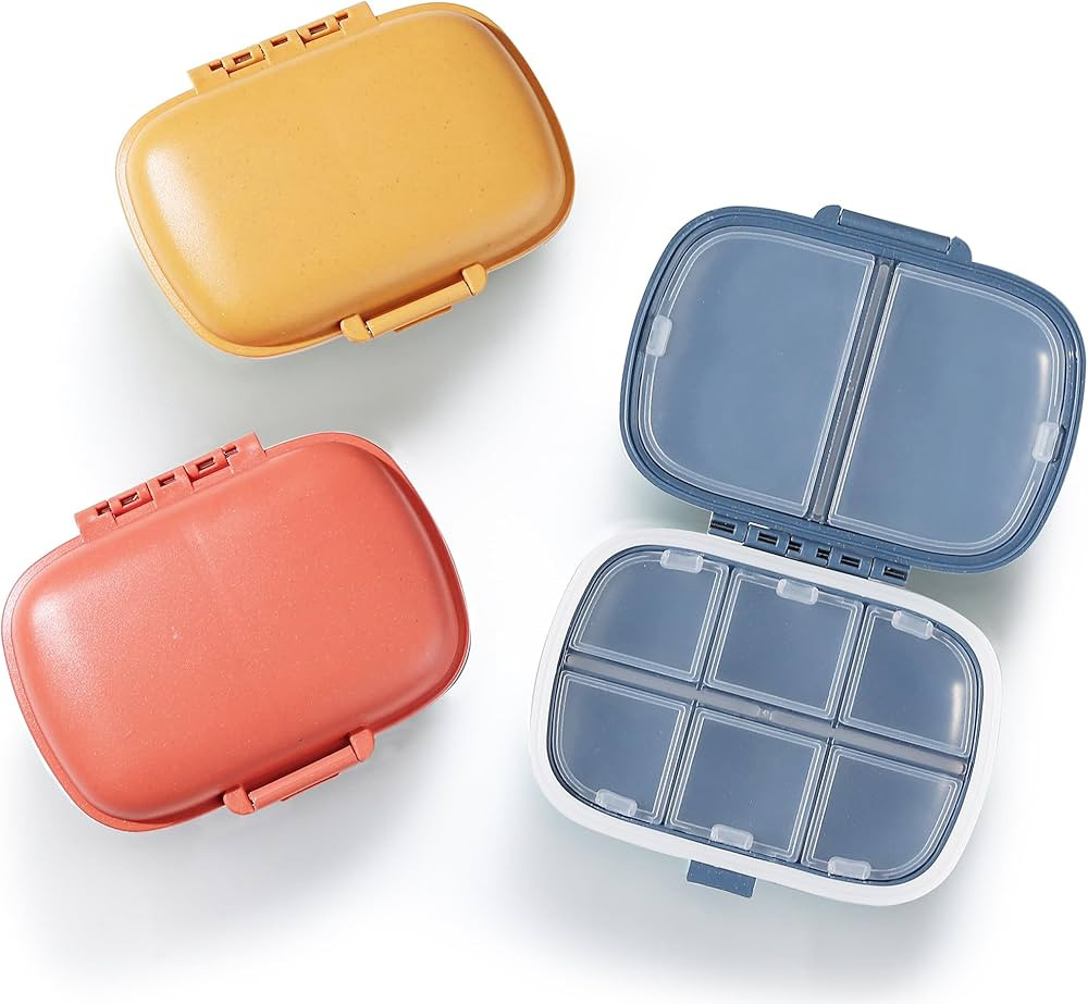 MEACOLIA 3 Pack 8 Compartments Travel Pill Organizer, Daily Pill Case Small Pill Box for Pocket P... | Amazon (US)