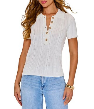 Collared Short Sleeve Half Button Front Top | Dillard's