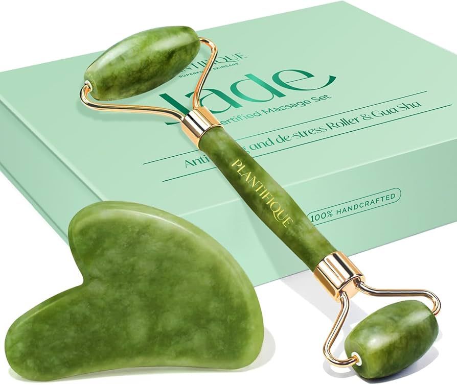 Jade Roller for Face and Gua Sha Facial Tools - Includes Real Jade Roller and Gua Sha Set - Certi... | Amazon (US)