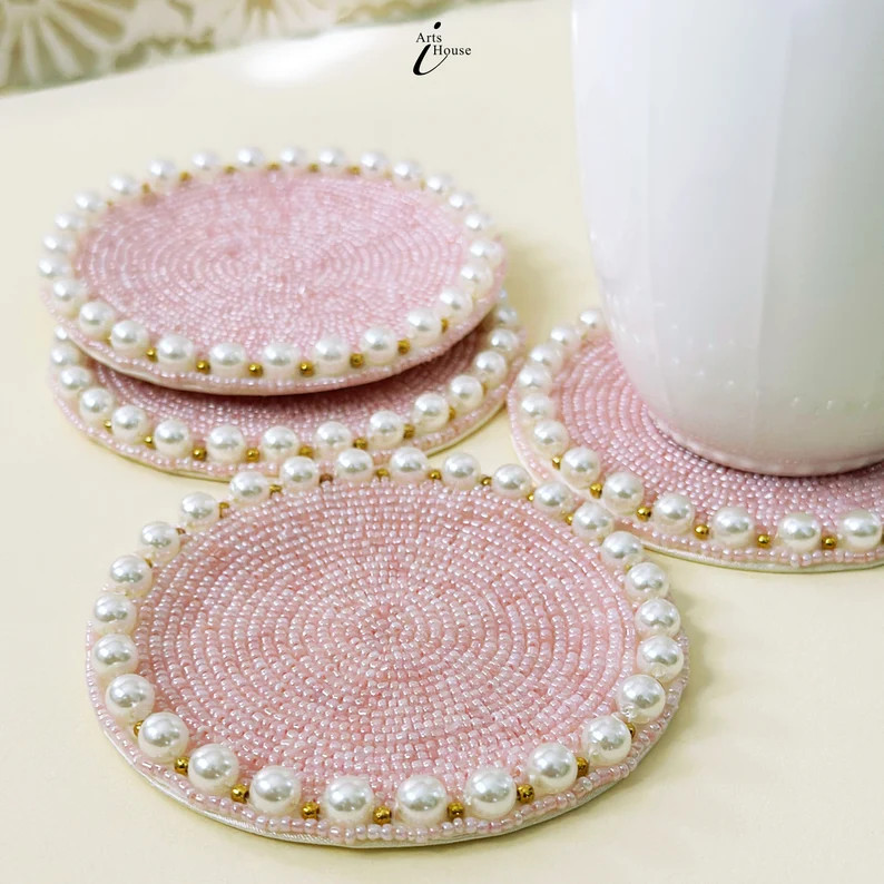 Set of 2 Beaded Coasters; Decorative Coasters; Drink Coasters; Housewarming Gift; Wedding Deco; W... | Etsy (US)