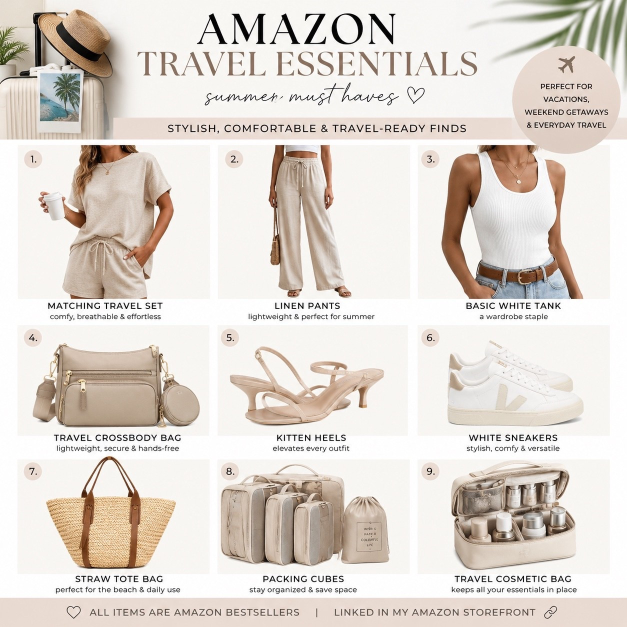 Amazon Travel Essentials ✈️

I’m picking out my favorite summer travel finds from Amazon today — comfy outfits, kitten heels, bags, packing cubes, and vacation must-haves.

Check my latest linked sale picks and bestselling travel-ready finds