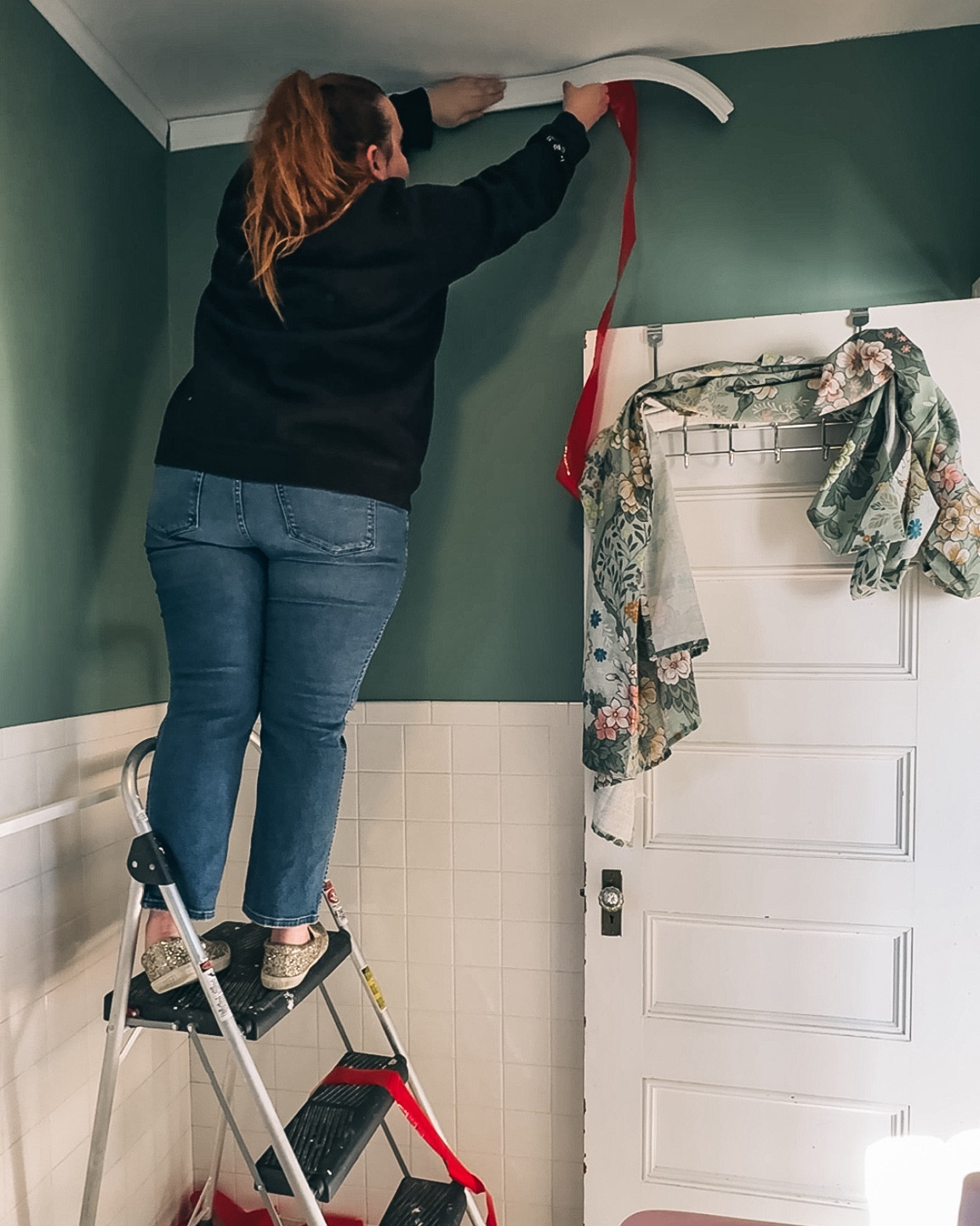 We made the unique choice to use peel and stick molding in the guest bathroom but it worked out! 

#LTKhome