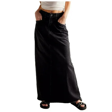 Bmisegm Women Vintage Denim Maxi Skirt Hem High Waist A Line Long Jean Skirt Womens Skirts Black L | Walmart (US)