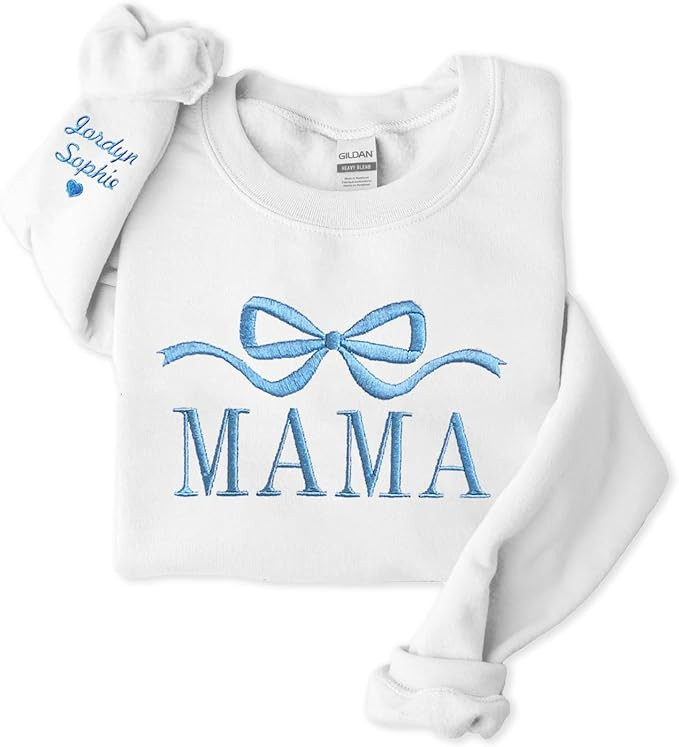 NAZENTI Embroidered Mama Sweatshirt, Cute Mama Bow Embroidered Sweatshirt, Mama Crewneck Pullover... | Amazon (US)