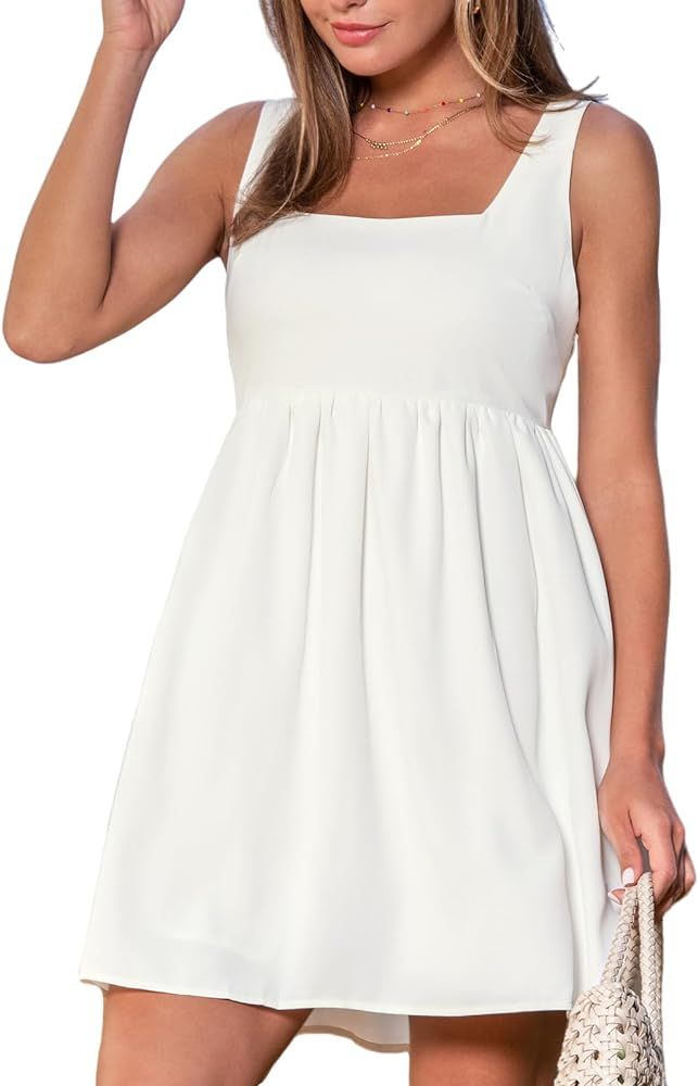 CUPSHE Women's Ruffle Beach Dress Square Neck Sleeveless Mini Casual Summer Dresses | Amazon (US)