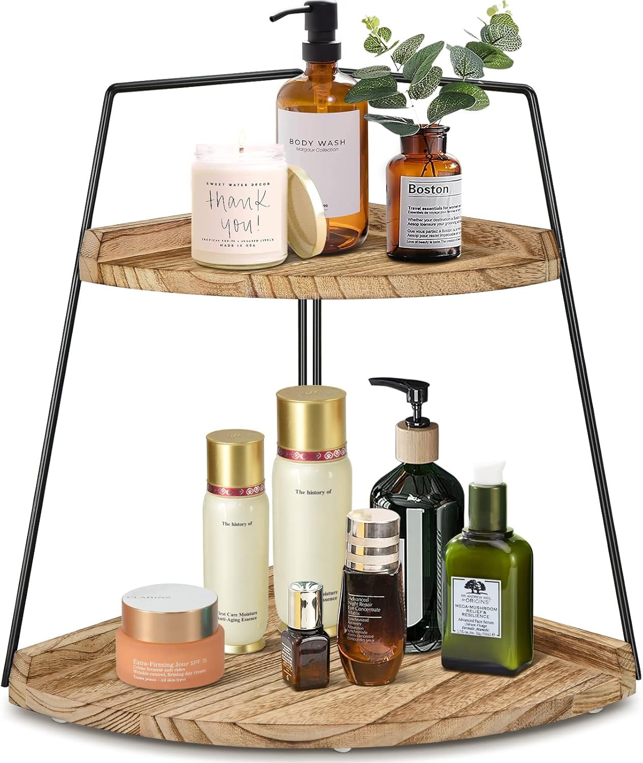 PICKKROSS 2 Tier Bathroom Counter Organizer, Wood Bathroom Organizer Countertop, Corner Storage S... | Amazon (US)