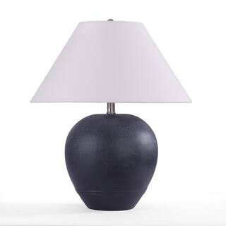 21.65 in. 1-Light Black Gray Ceramic Table Lamp with Farbic Empire Shade | The Home Depot