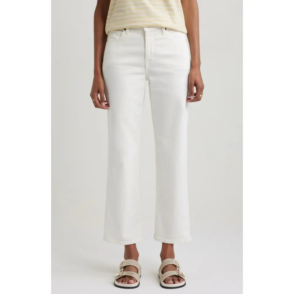 Nordstrom High Waist Crop Straight Leg Jeans in Ivory Wash at Nordstrom, Size 33 | Nordstrom