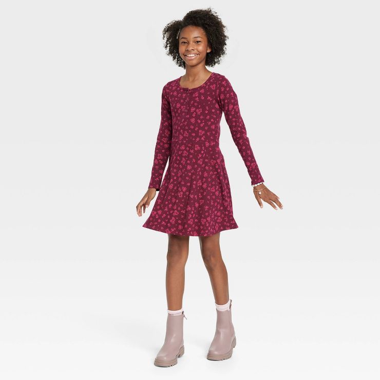 Girls' Henley Long Sleeve Knit Dress - art class™ | Target