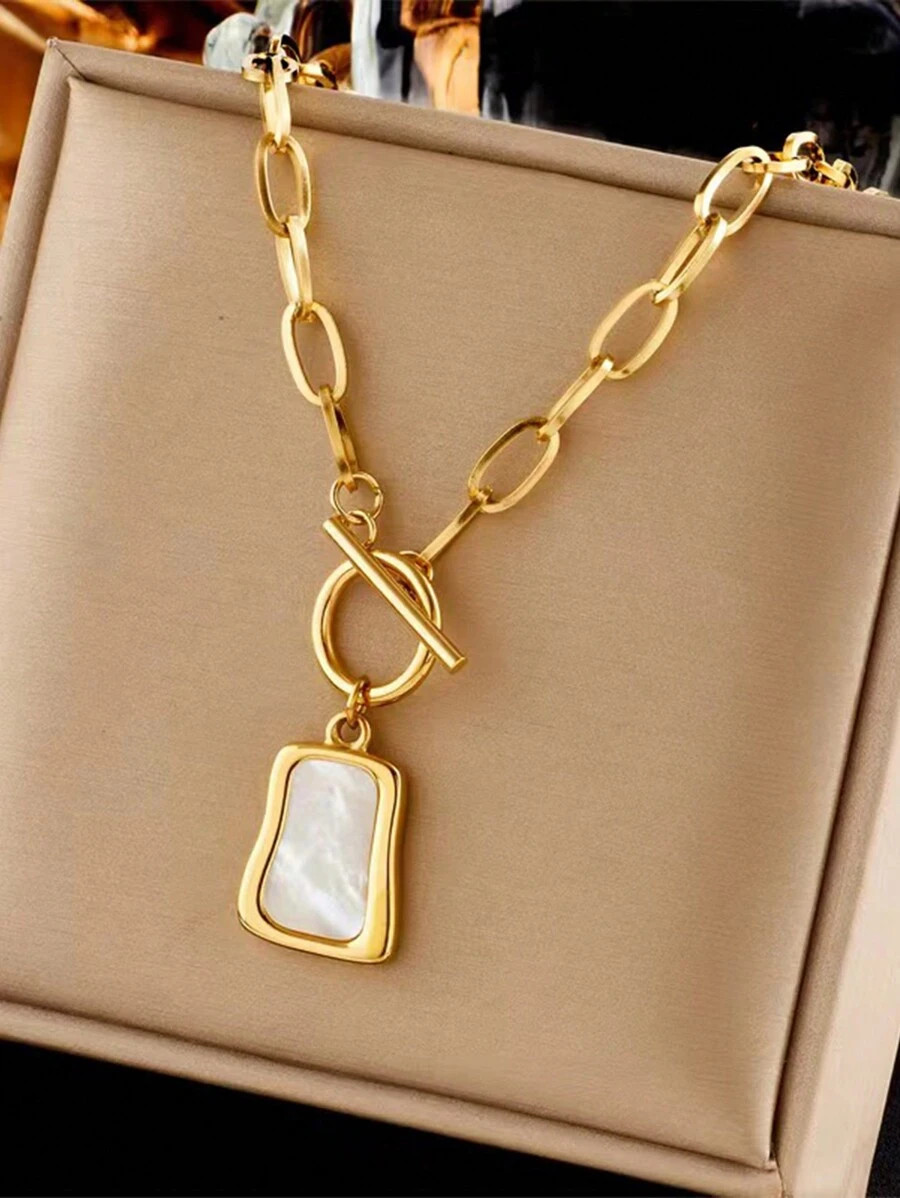 1pc Luxurious Stainless Steel Minimalist Retro Shell Pendant Necklace For Women, Short Style Swea... | SHEIN