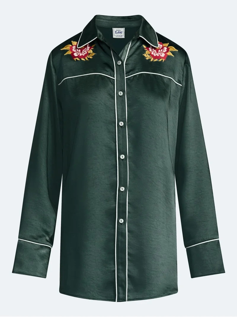 Kacey Lee Women's Satin Sleep Shirt with Long Sleeves, Size XS-XXL | Walmart (US)