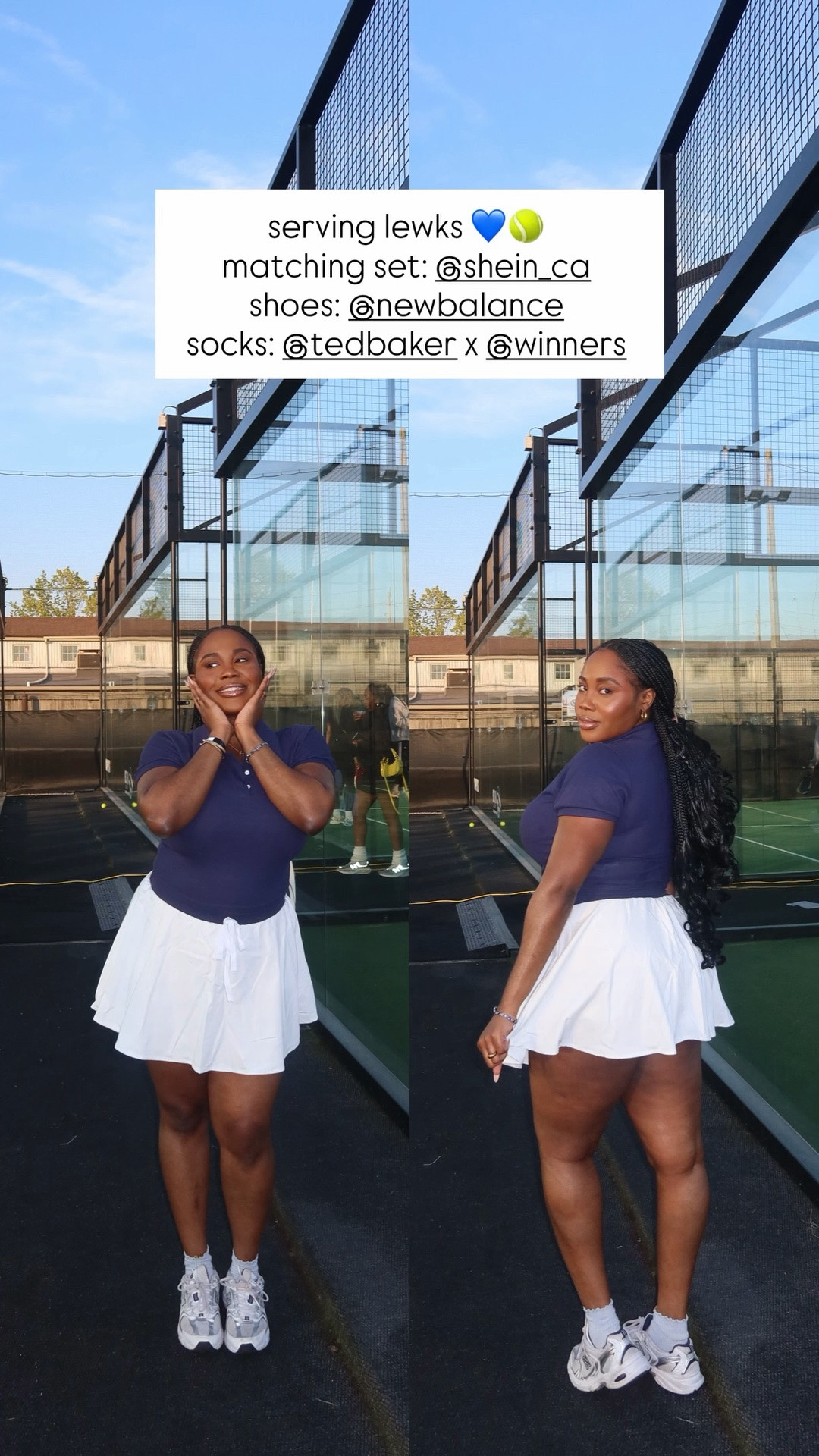serving lewks 💙🎾
matching set: @shein_ca 
shoes: @newbalance 
socks: @tedbaker x @winners