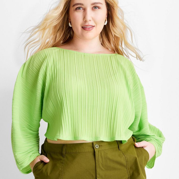 Women's Long Croissant Sleeve Plisse Crop Top - Future Collective™ with Gabriella Karefa-Johnso... | Target