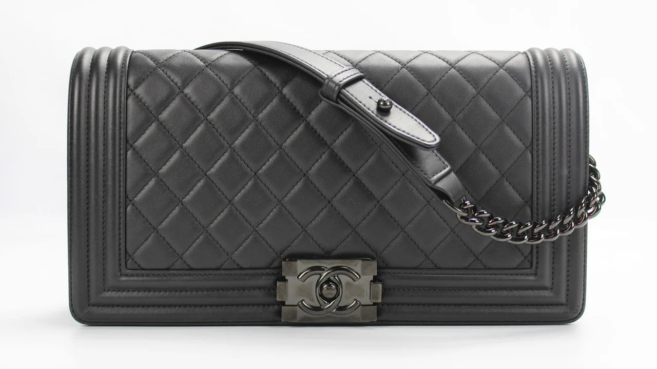 So Black Boy Clutch in Black Lambskin | Keeks Designer Handbags