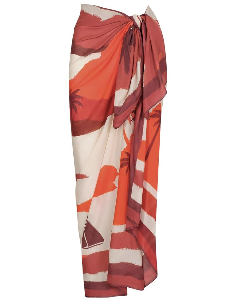 SeekMe Women's Summer Beach Coverups Printed Long Sarong Swimwear Bathing Suit Pareo Pashmina Wra... | Amazon (US)