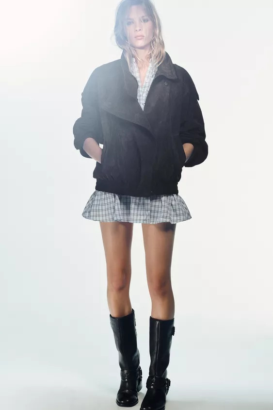 100% SUEDE BIKER JACKET WITH COVERED BUTTONS | Zara US