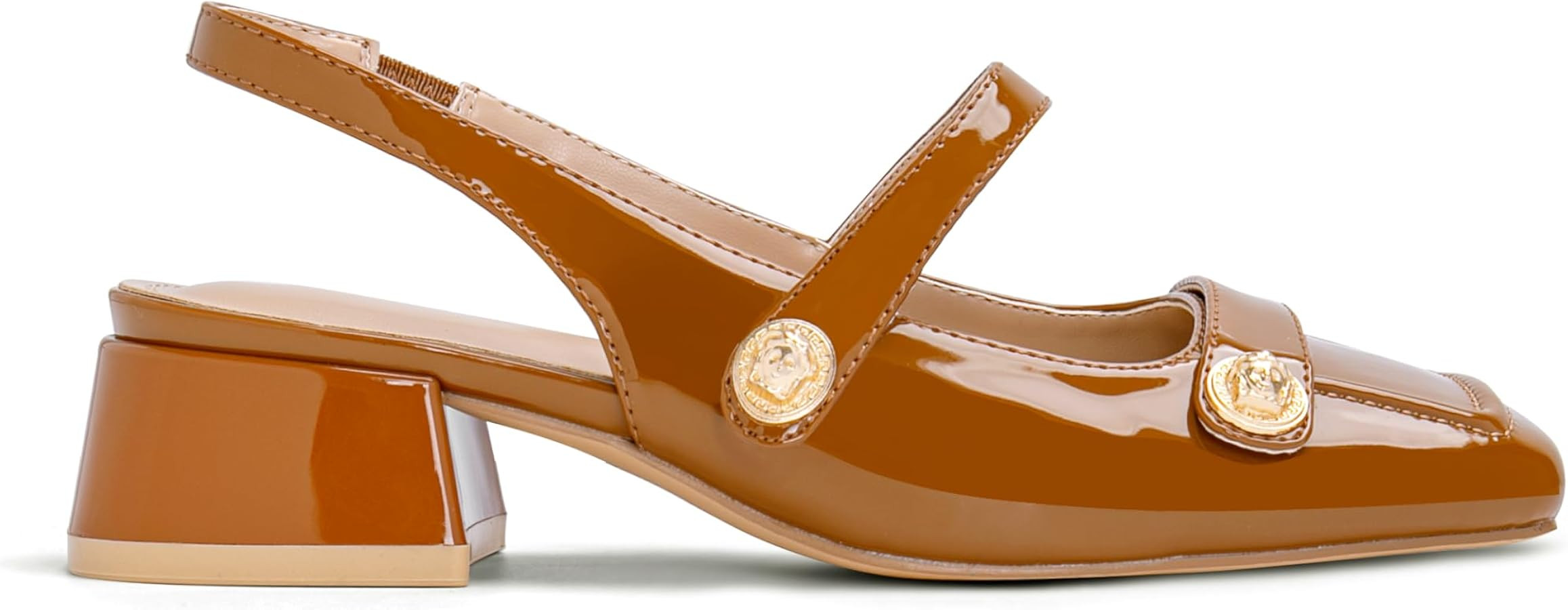 Slingback Mary Jane Heels for Women Low Block Heel Closed Square Toe Pump Shoes Heels Classic Dai... | Amazon (US)