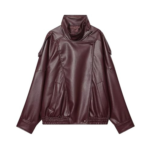 FindThy Women’s Oversized Faux Leather Jacket Casual High Collar Long Sleeve Zip Up Fall Fashio... | Amazon (US)