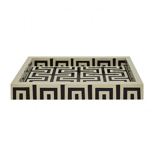 Worlds Away Eddy Large Tray in Black And Off White Resin | Gracious Style