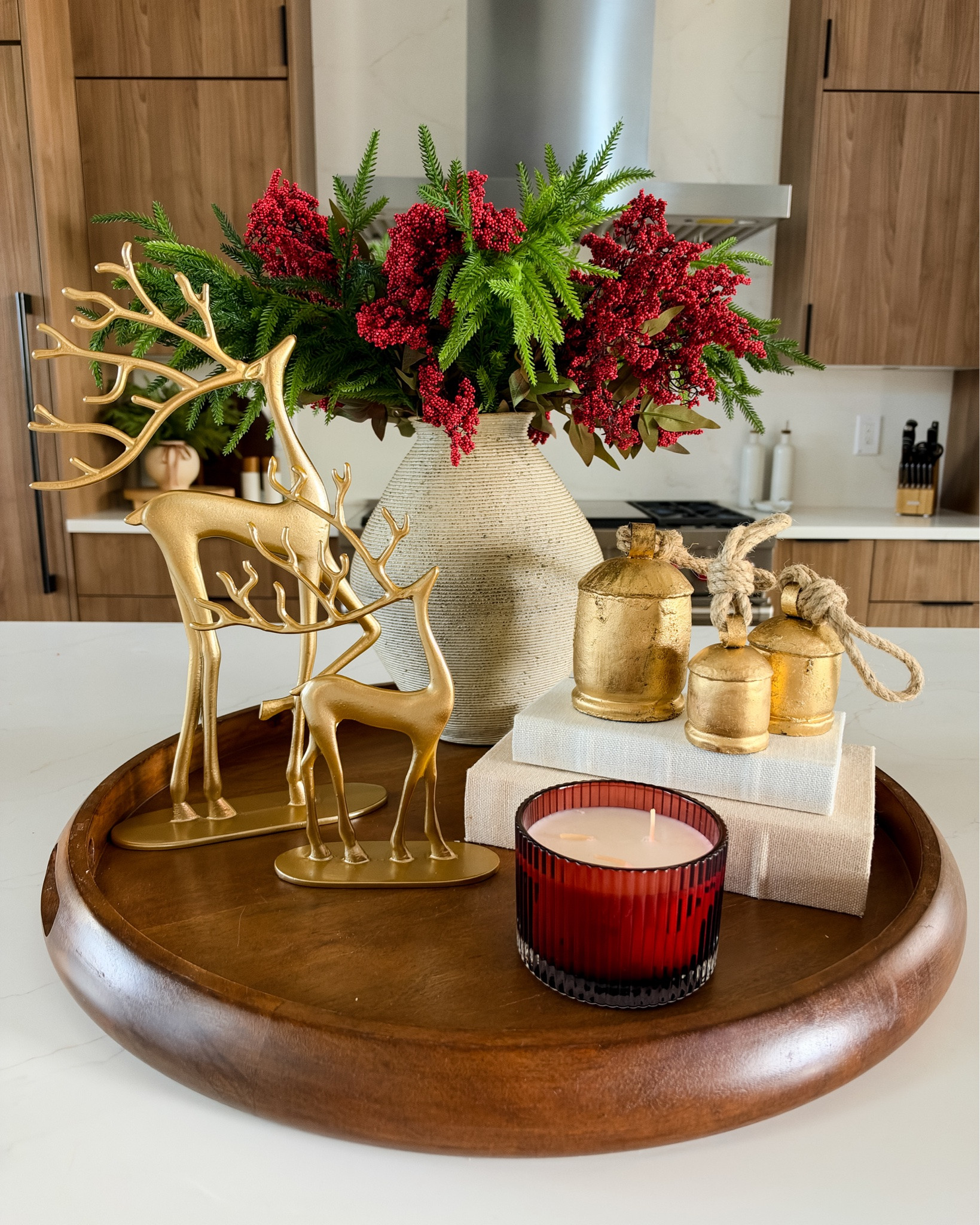 Added a little red to my gold reindeer display and I LOVE it!! The greenery, berries and candle make it feel so festive! ❤️ #amazonholiday #holidaydecor #holidaystyling 

 #LTKstorytime #LTKSeasonal #LTKHome
