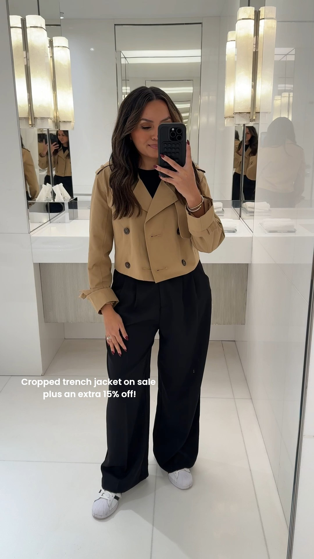 Cropped trench coat size XXS TTS - Cuffed it at the sleeves. Size up a size if you want to button it 
Black bodysuit size small TTS
Black wide leg pant size S short-usually a size 2/26
White and black sneakers size 6


Abercrombie
Fall fashion
Fall outfit
Tailored pants
London outfit
Europe outfit
European outfit
Europe travel
Honey Sweet Petite




#LTKootd #LTKgrwm #LTKPetite