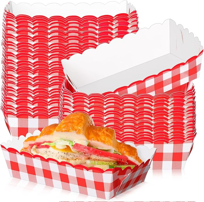 48 Pcs Gingham Party Supplies Red Gingham Paper Food Trays Red and White Nacho Boat Trays Disposa... | Amazon (US)