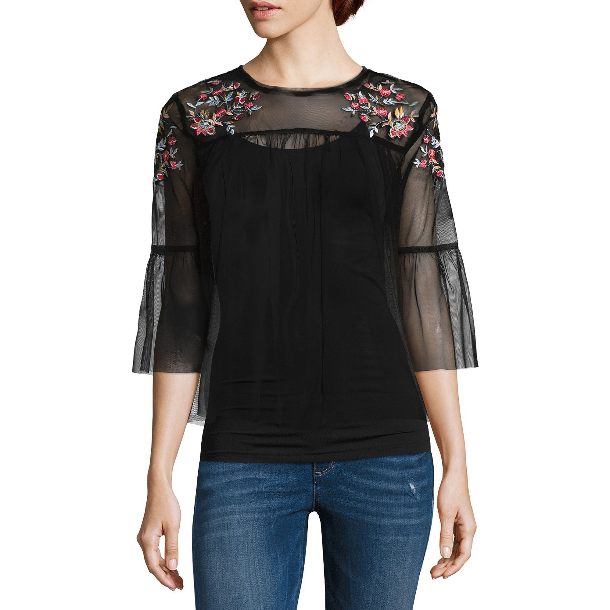Arizona Sheer Embroidered Top- Juniors | JCPenney