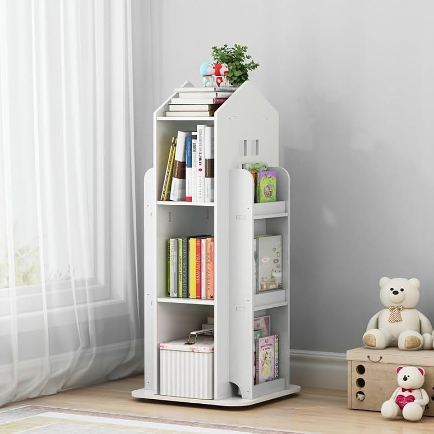 Warmiehomy Rotating Kids Bookshelf White Children's Bookcase Revolving Corner Bookshelf Storage R... | Amazon (UK)