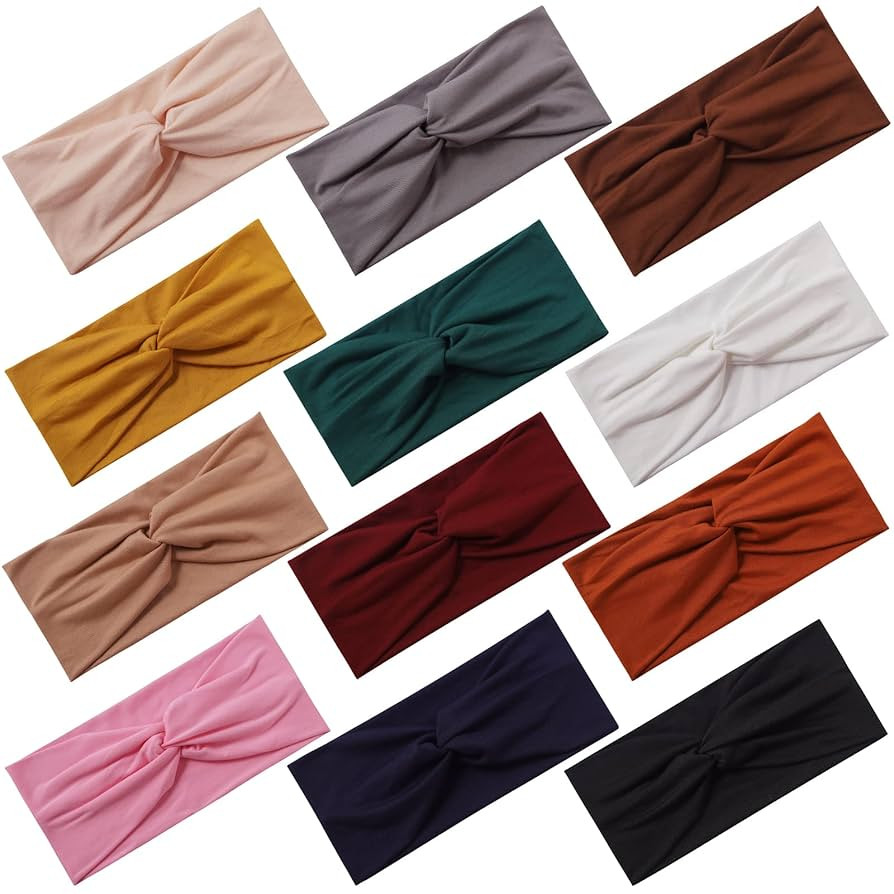 12 Pcs Stretchy Headbands for Women, Absorbed Sport Headband Soft Twist Knotted Headbands for Dai... | Amazon (US)
