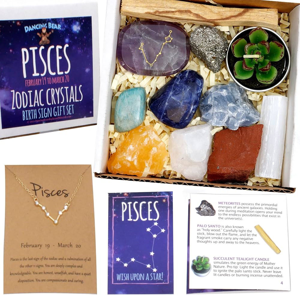 DANCING BEAR Pisces Zodiac Healing Crystals Gift Set, (14 Pc) Made in the USA | Amazon (US)