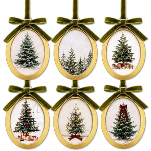SiliFine 6 Pcs Vintage Christmas Frame Ornament, Metal Wall Art, Olive | Amazon (US)