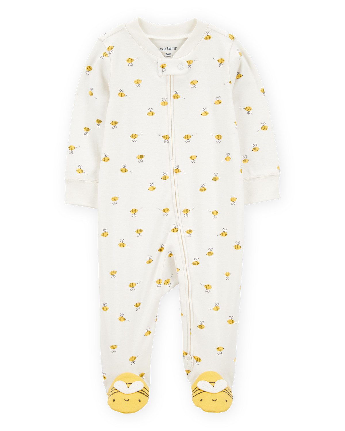 Baby Bee Print 2-Way Zip Cotton Sleep & Play Pajamas - Cream | Carter's Inc
