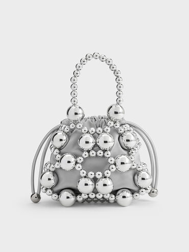 Silver Metallic Beaded Top Handle Bag | CHARLES & KEITH | Charles & Keith US