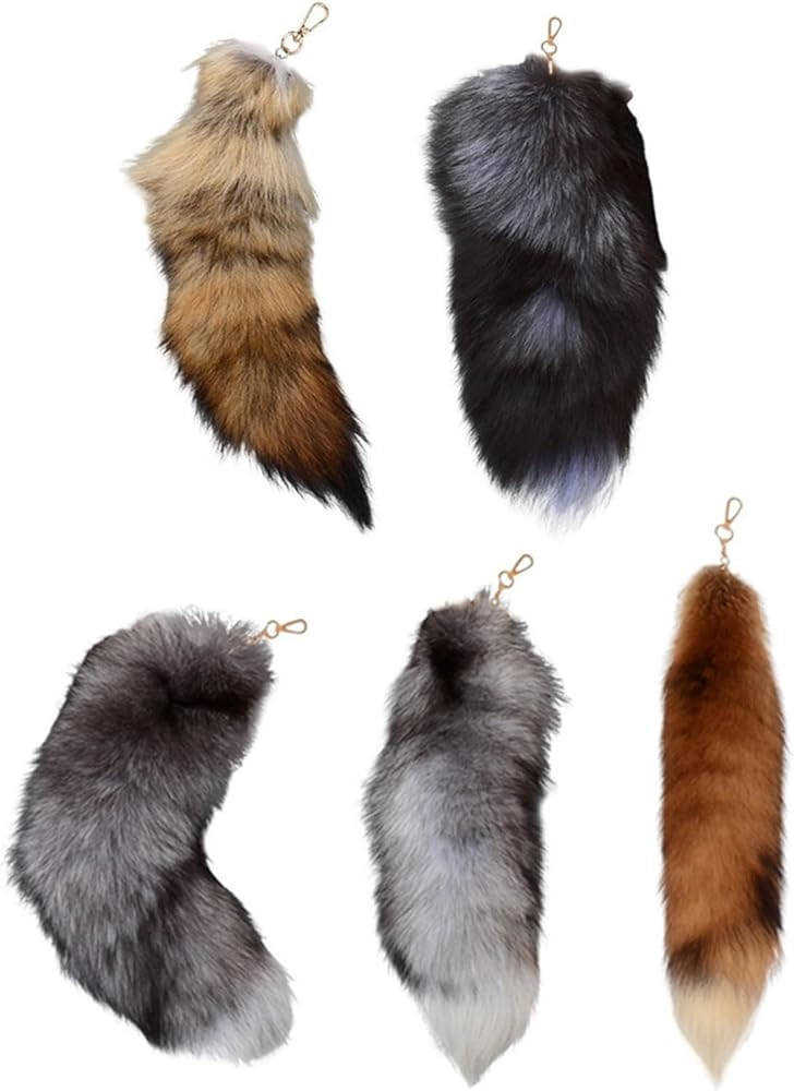 5Pcs Fluffy Real Fox Tails Keychain for Women, 16 Inch Faux Fox Fur Animal Tail Bag Keyring Penda... | Amazon (US)