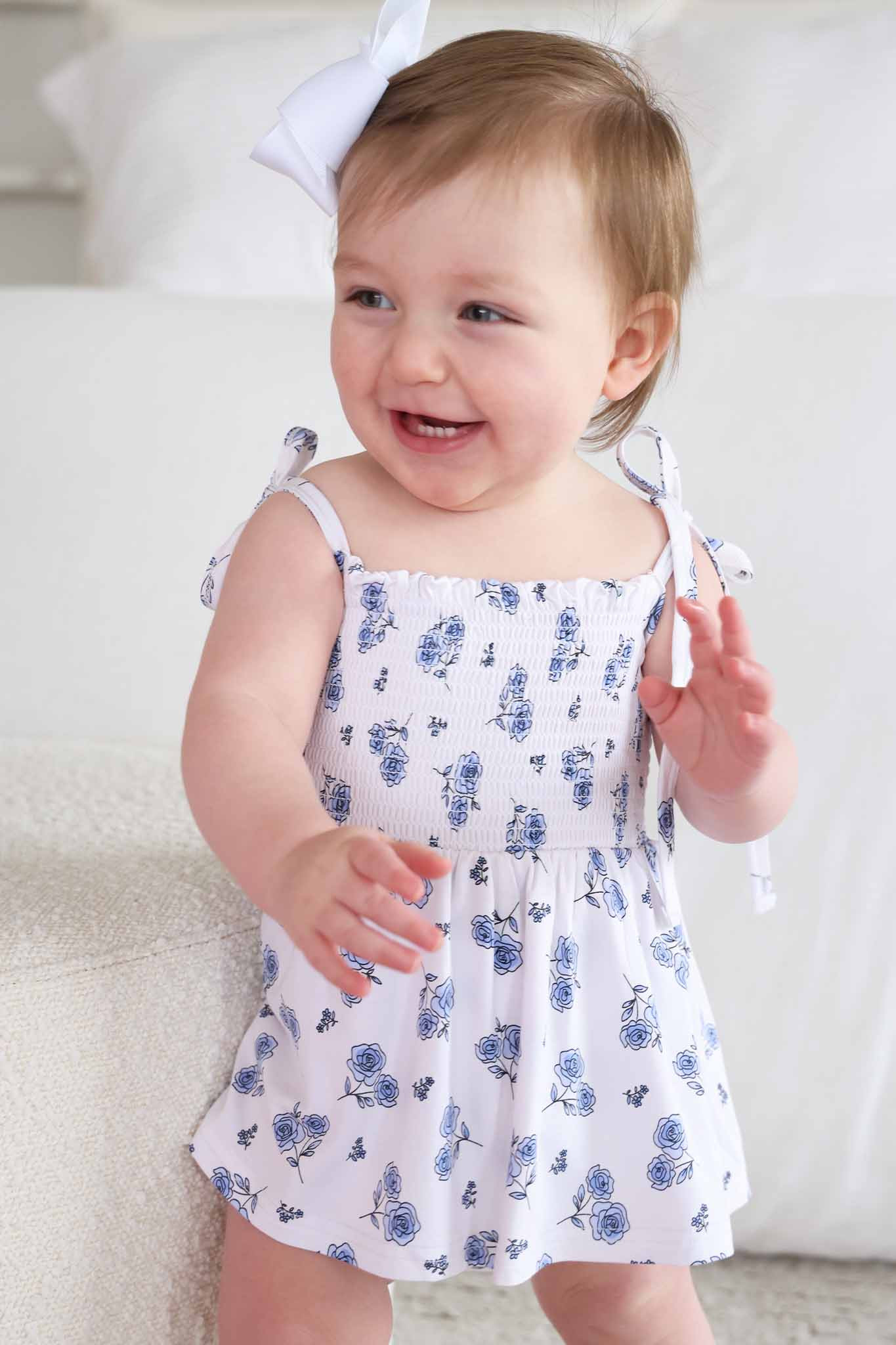 Smocked Twirl Bodysuit | Sapphire Garden | Caden Lane
