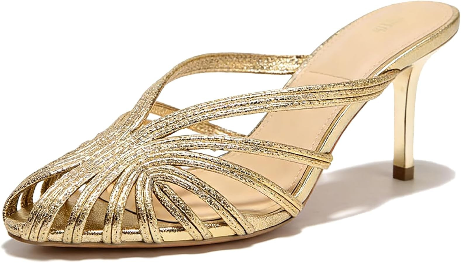 Women'S Gold Strappy Closed Pointed Toe Stiletto Mules Sandals Sexy cage Toe Non Slip Comfort Sli... | Amazon (US)