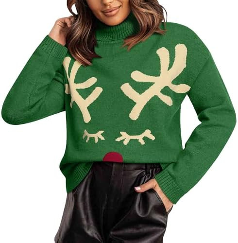 Christmas Sweaters for Women Ugly Christmas Sweater Turtleneck Long Sleeve Xmas Winter Holiday Kn... | Amazon (US)