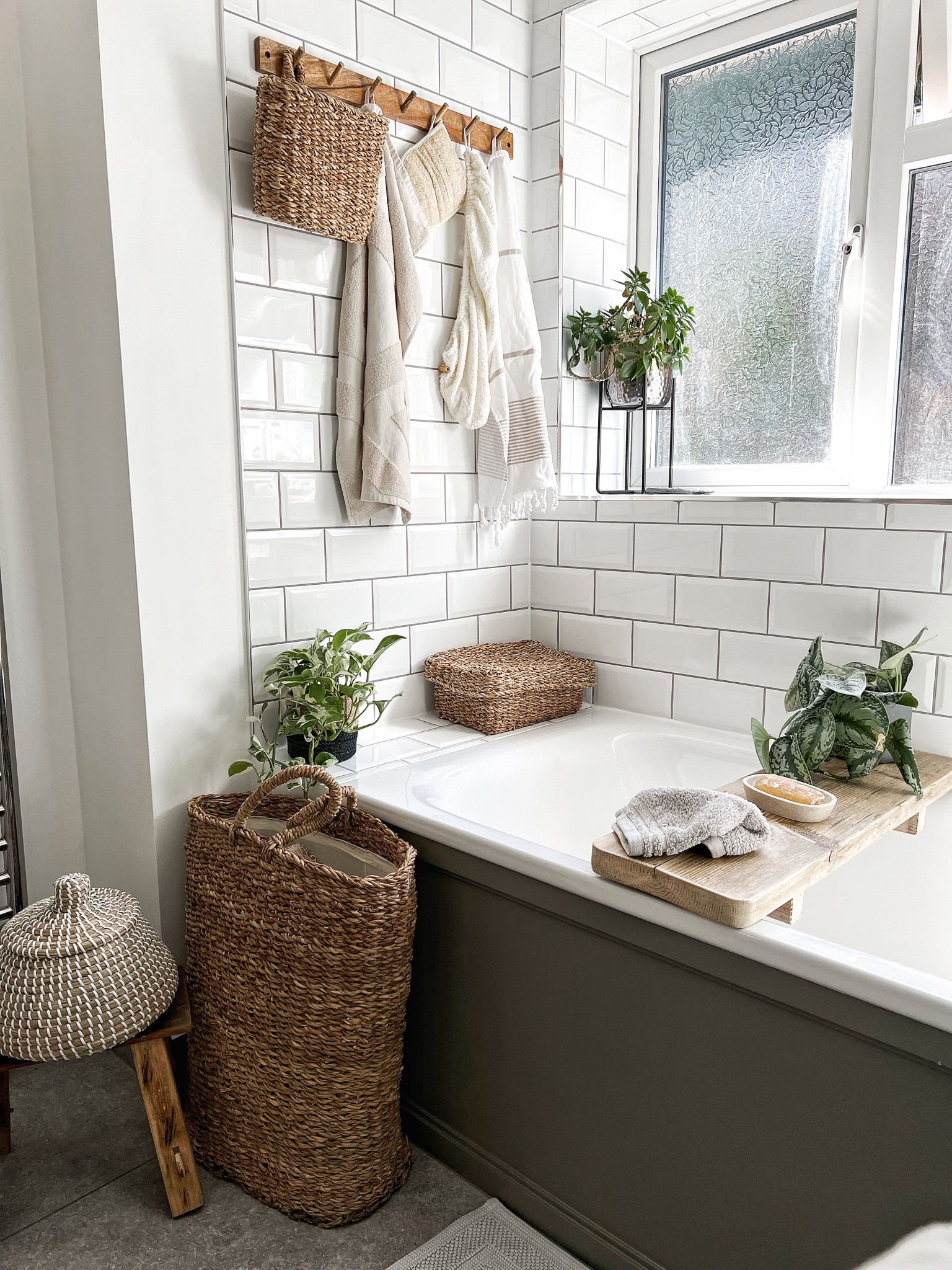 Bathroom decor and home accessories, bathroom storage including peg rail, bath board, laundry basket, storage baskets, hanging baskets, hand towels 

#LTKhome #LTKfamily #LTKeurope