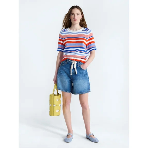 Free Assembly Women's and Women's Plus Roll Neck Cotton Sweater with Short Sleeves, Sizes XS-4X | Walmart (US)