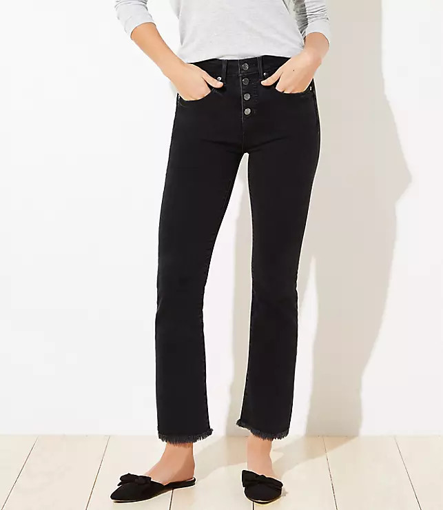 High Rise Flare Crop Jeans in Washed Black Wash | LOFT | LOFT