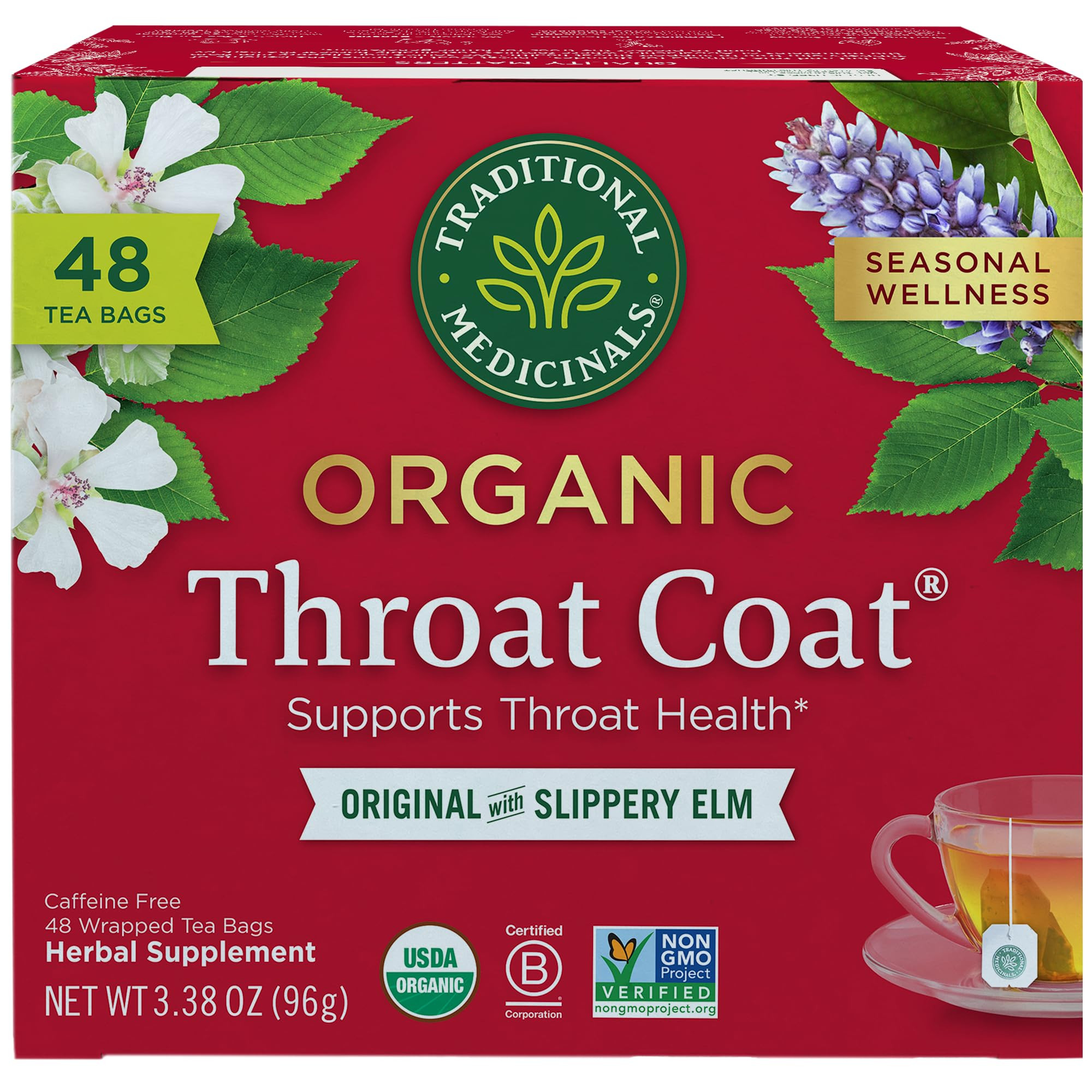 Traditional Medicinals Tea, Organic Throat Coat, Supports Throat Health, 48 Tea Bags | Amazon (US)