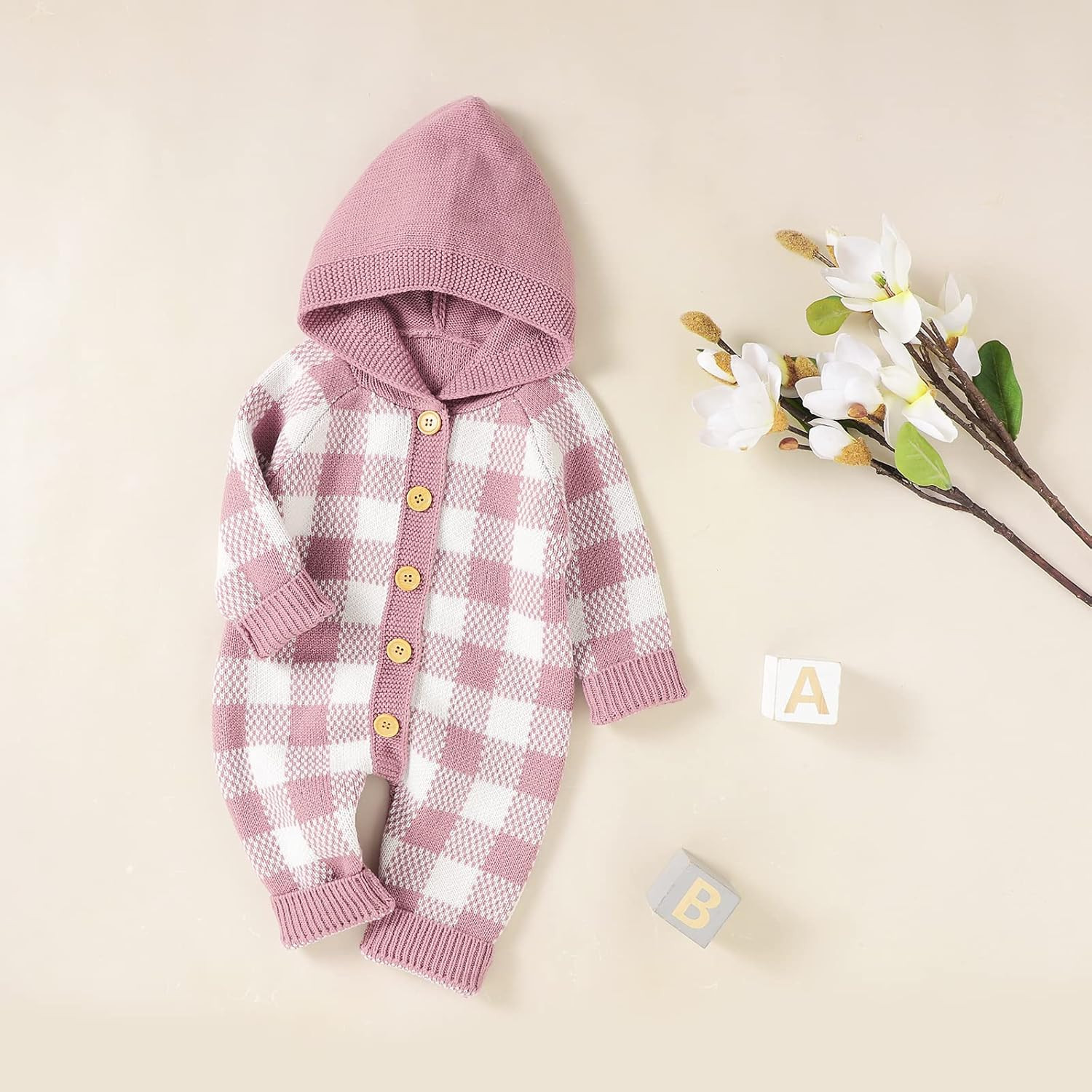 Amazon.com: Unisex Baby Girl Boy Knitted Romper Jumpsuit Checkerboard Plaid One Piece Button Down... | Amazon (US)