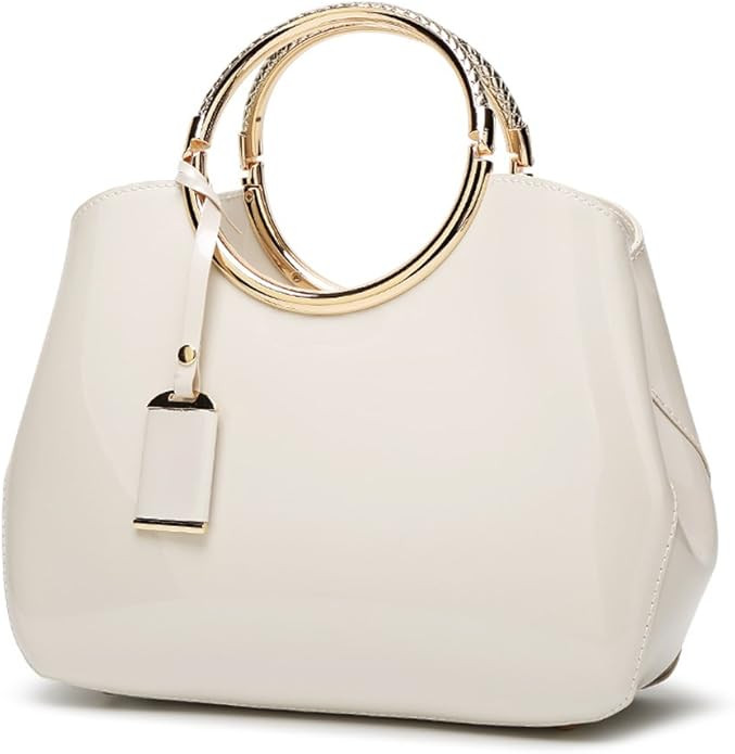 Hoxis Charm Glossy Metal Grip Structured Shoulder Handbag Women Satchel | Amazon (US)