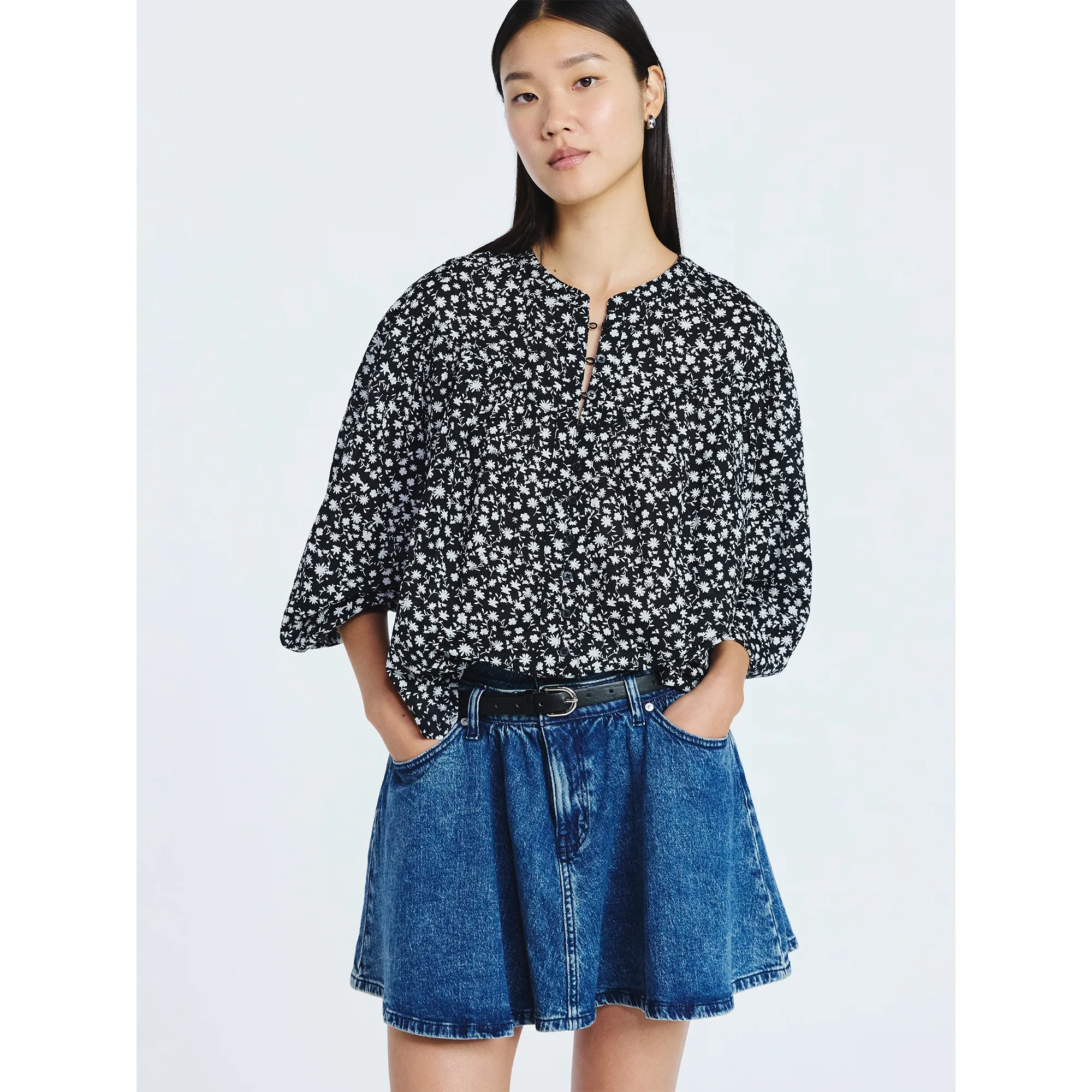 Scoop Women's Flowy Cotton Blouse with Long Sleeves, Sizes XS-XXL | Walmart (US)